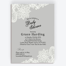 Grey & White Vintage Lace Baby Shower Invitation