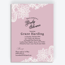 Pink & White Vintage Lace Baby Shower Invitation