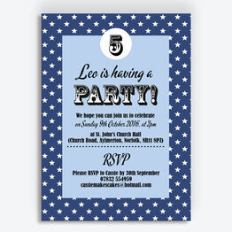 Navy Blue Stars Personalised Party Invitation
