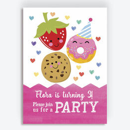 Cute Kawaii Donut, Cookie & Strawberry Party Invitation