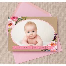 Rustic Flowers Photo Birth Announcement Card