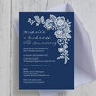 Navy Blue Floral Lace 25th / Silver Wedding Anniversary Invitation additional 1