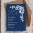 Navy Blue Floral Lace 25th / Silver Wedding Anniversary Invitation additional 3