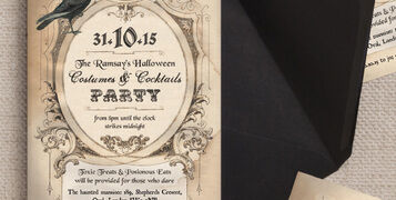 Vintage Antique Gothic Crow Halloween Wedding Party Invites Invitations Printable Printed by Hip Hip Hooray