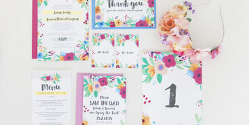 Maxeen Kim Photography - Hip Hip Hooray-Floral Flowers Bright Hand Painted Fun Wedding Invitations Stationery 8