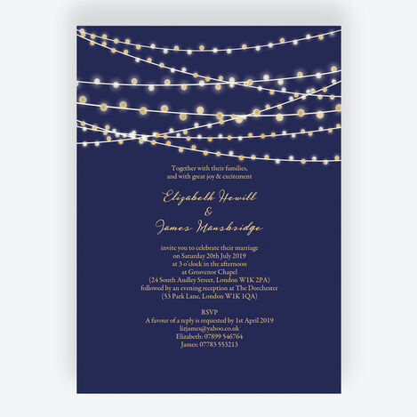 Navy & Gold Fairy Lights Wedding Stationery