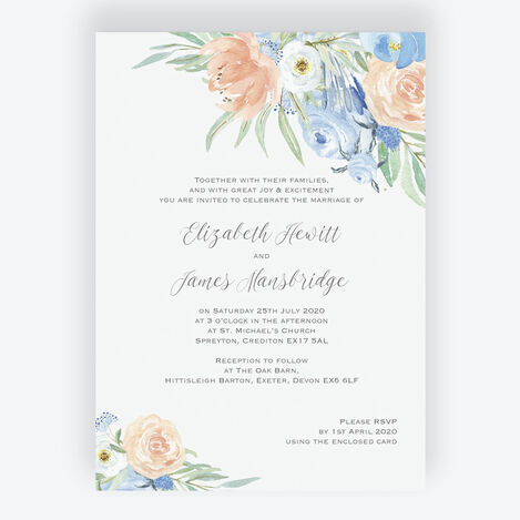 Peach & Blue Floral Wedding Stationery