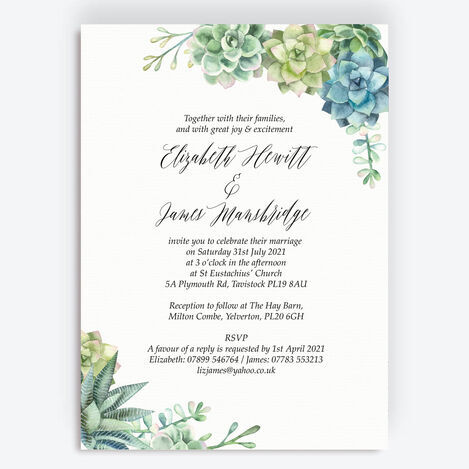 Watercolour Succulents Wedding Stationery