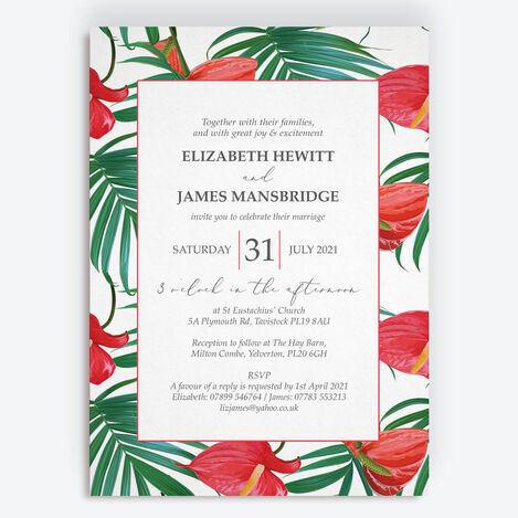 Tropical Red Anthurium Wedding Stationery