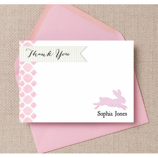 Pastel Bunny White & Pink Thank You Card