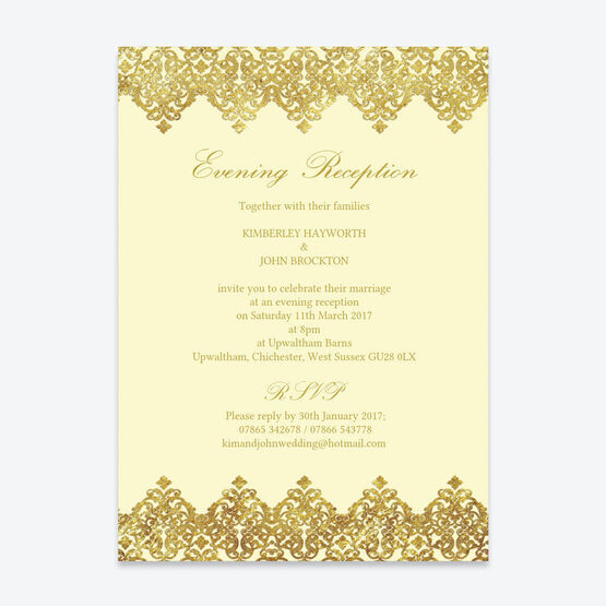 Elegant Vintage Cream & Gold Evening Reception Invitation