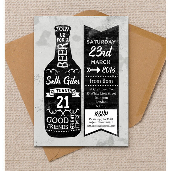Beer Themed 21st Birthday Party Invitation