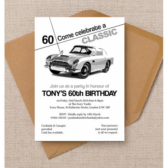 Stylish Classic Car 60th Birthday Party Invitation