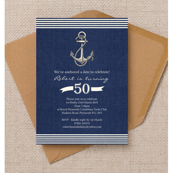 Nautical / Sailing Themed 50th Birthday Party Invitation