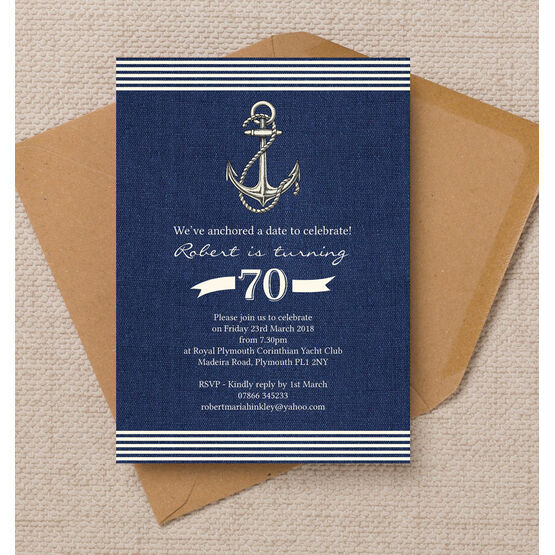 Nautical / Sailing Themed 70th Birthday Party Invitation