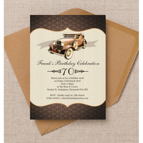 Vintage Car 70th Birthday Party Invitation