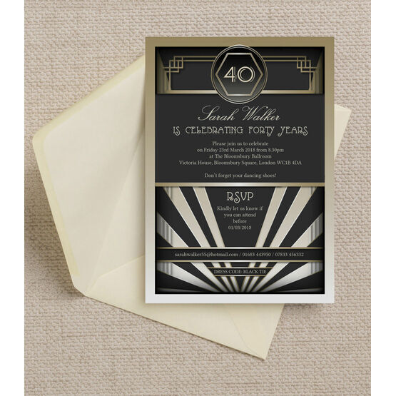 Black & Gold Art Deco 1920s 40th Birthday Party Invitation