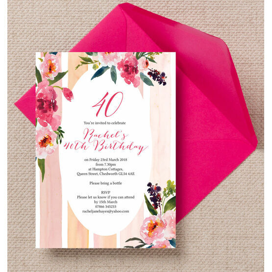 Painted Peonies Floral 40th Birthday Party Invitation