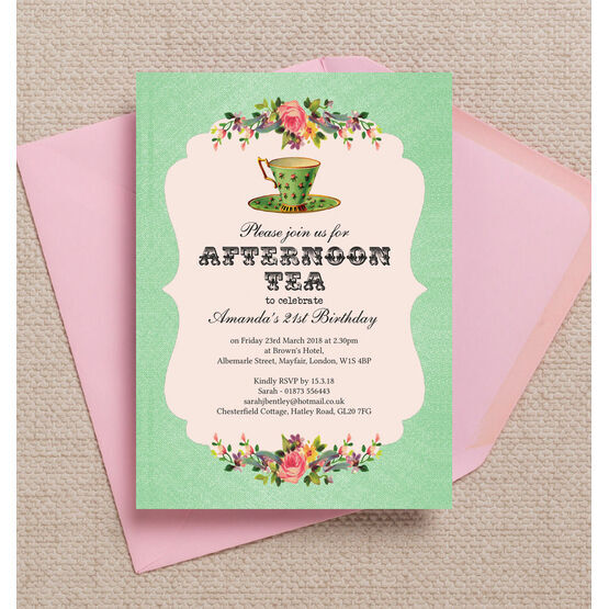 Vintage Afternoon Tea Themed 21st Birthday Party Invitation