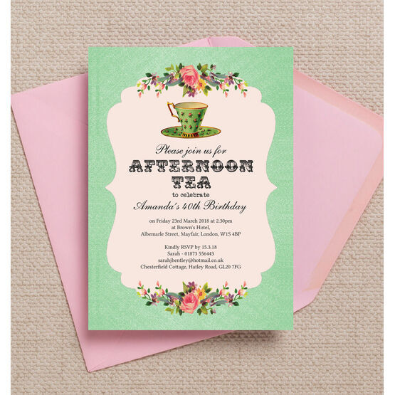 Vintage Afternoon Tea Themed 40th Birthday Party Invitation