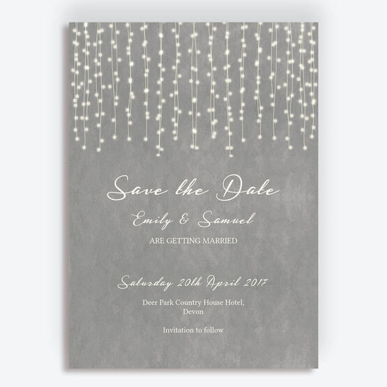 Dove Grey Fairy Lights Save the Date