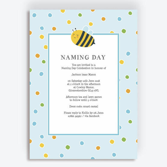 Bumble Bees Naming Day Ceremony Invitation - Blue