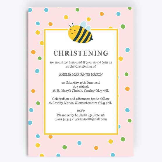 Bumble Bees Christening / Baptism Invitation - Pink