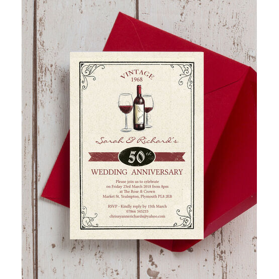 Vintage Wine Themed 50th / Golden Wedding Anniversary Invitation