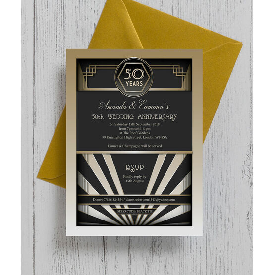 1920s Art Deco 50th / Golden Wedding Anniversary Invitation