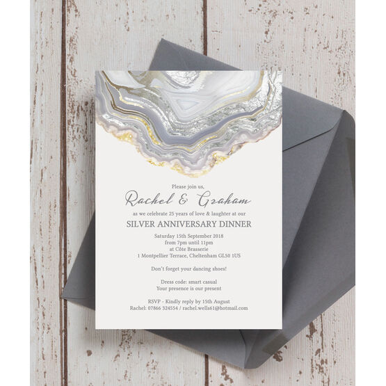 Agate Crystal 25th / Silver Wedding Anniversary Invitation