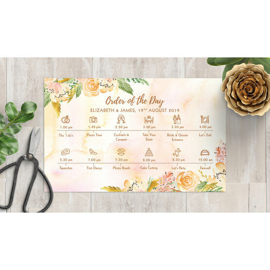 Gold Floral Wedding Timeline Card