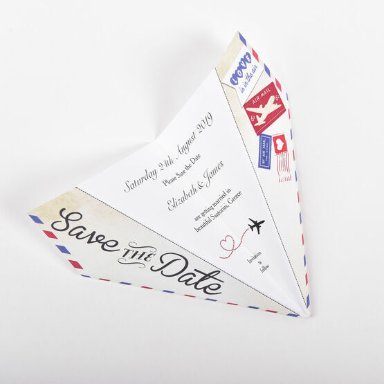 Vintage Airmail Save the Date Paper Airplane