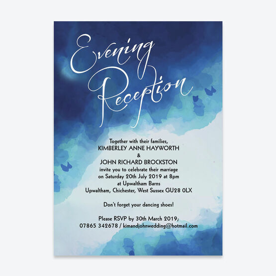 Blue Watercolour Evening Reception Invitation
