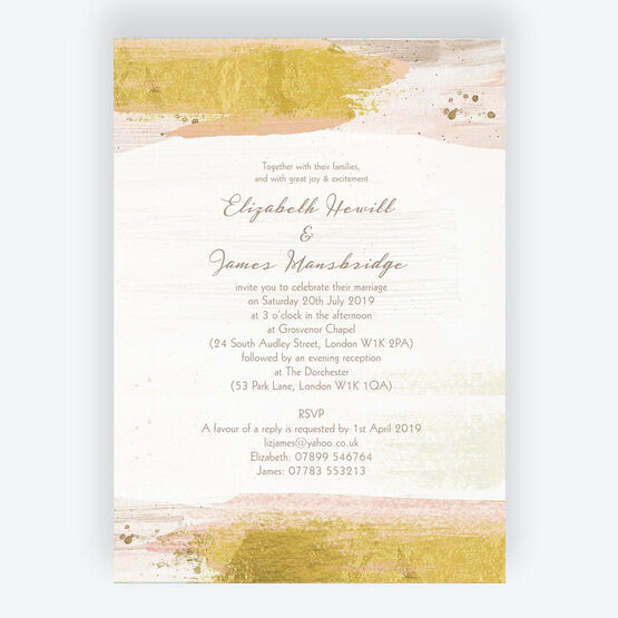 Blush & Gold Brush Strokes Wedding Invitation