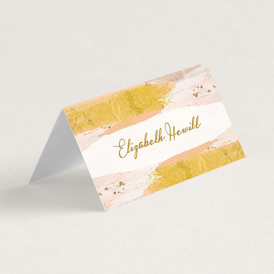 Blush & Gold Brush Strokes Folded Wedding Place Cards