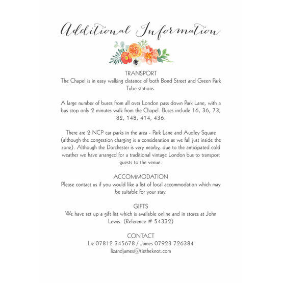 Coral & Blush Flowers Guest Information Card
