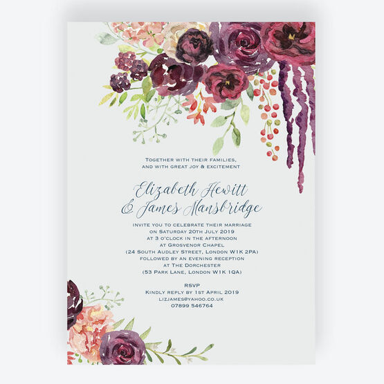 Burgundy Watercolour Floral Wedding Invitation