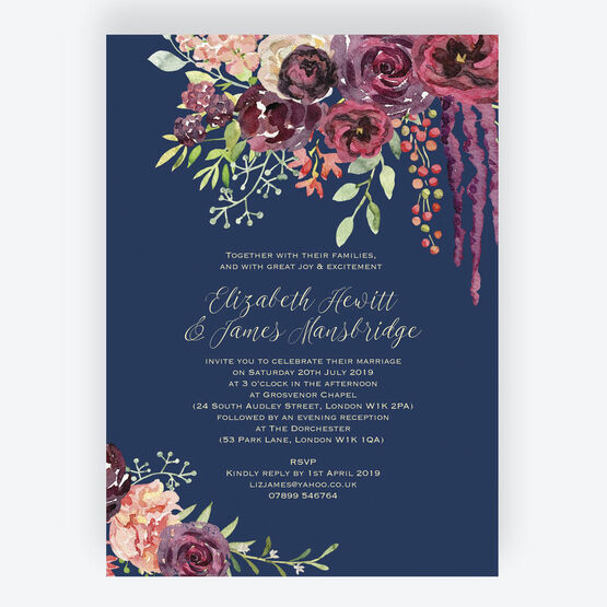 Navy & Burgundy Floral Wedding Invitation
