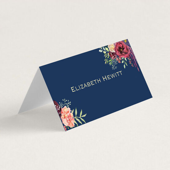 Navy & Burgundy Floral Folded Wedding Place Cards