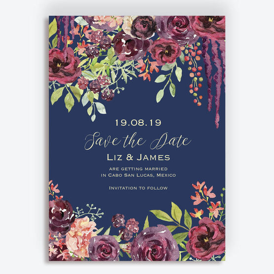 Navy & Burgundy Floral Save the Date
