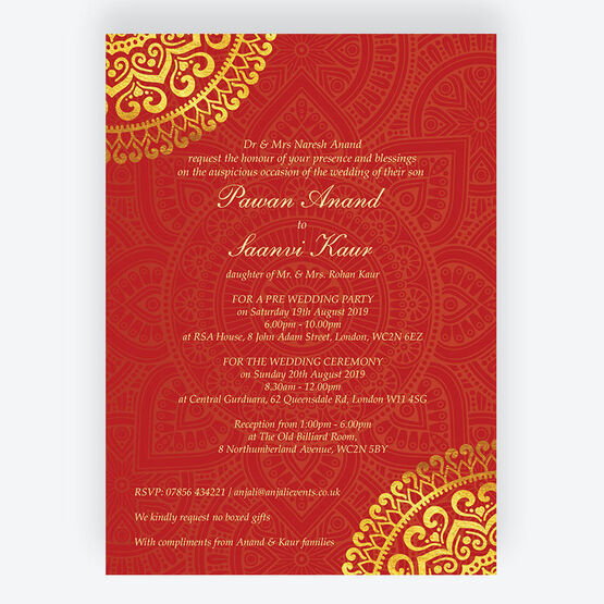 Red & Gold Mandala Indian / Asian Wedding Invitation