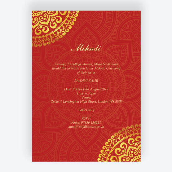 Red & Gold Mandala Mehndi / Baraat Card