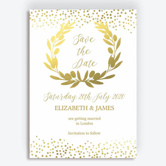 Golden Olive Wreath Wedding Save the Date