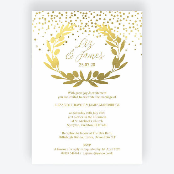 Golden Olive Wreath Wedding Invitation