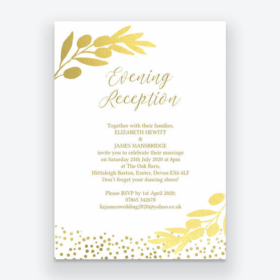 Golden Olive Wreath Evening Reception Invitation