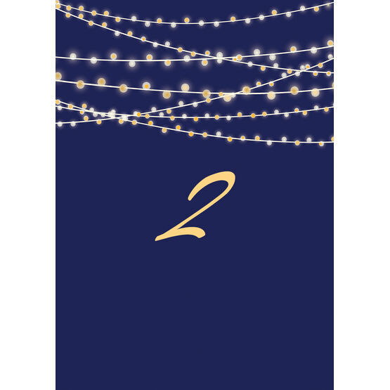 Navy & Gold Fairy Lights Table Number