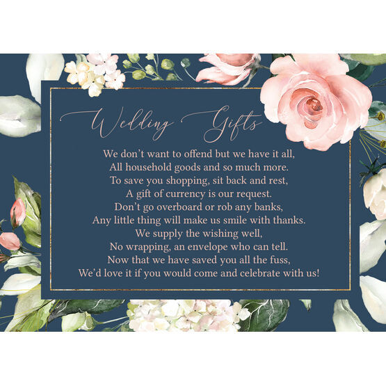 Navy, Blush & Rose Gold Floral Gift Wish Card