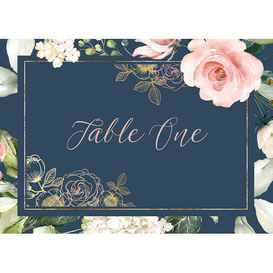 Navy, Blush & Rose Gold Floral Table Name