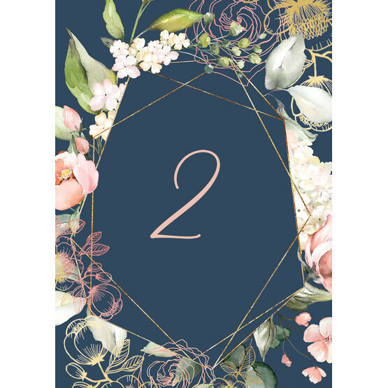 Navy, Blush & Rose Gold Floral Table Number