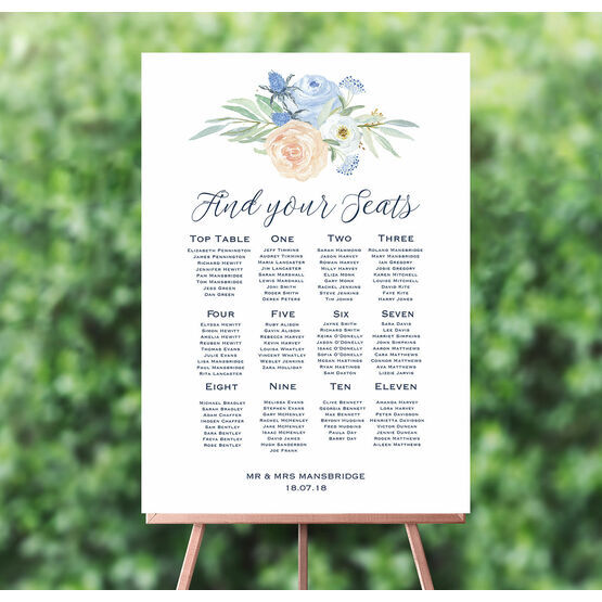 Peach & Blue Floral Wedding Seating Plan
